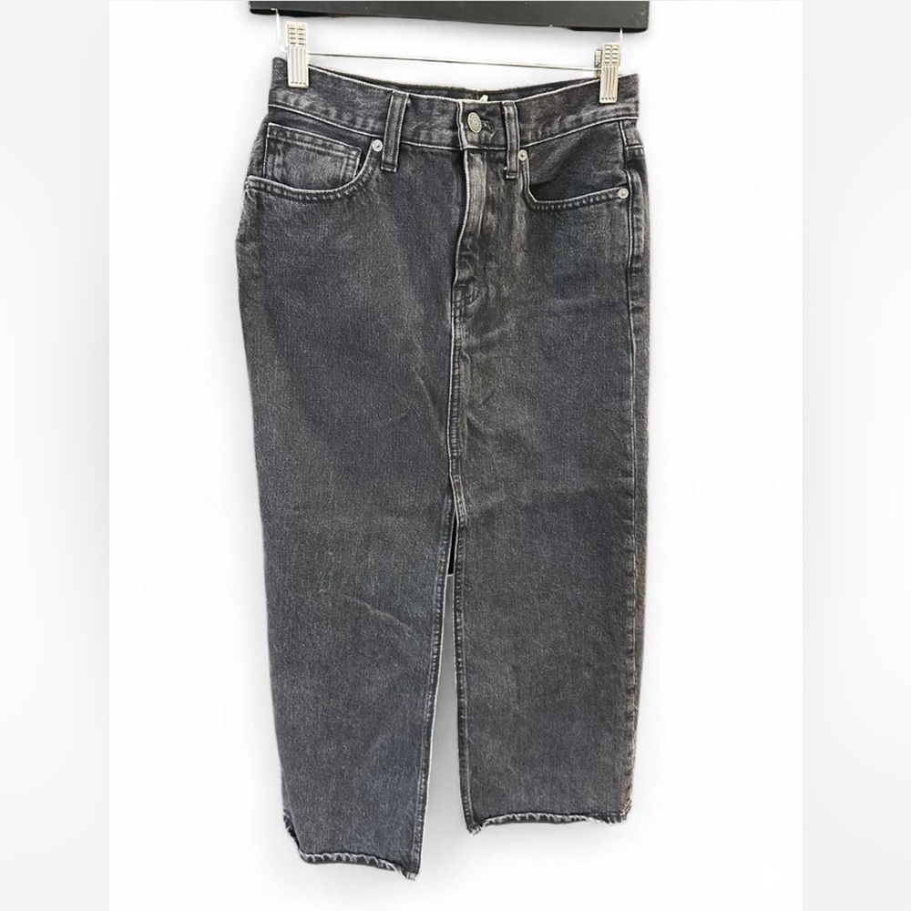 Madewell dark grey denim midi skirt
